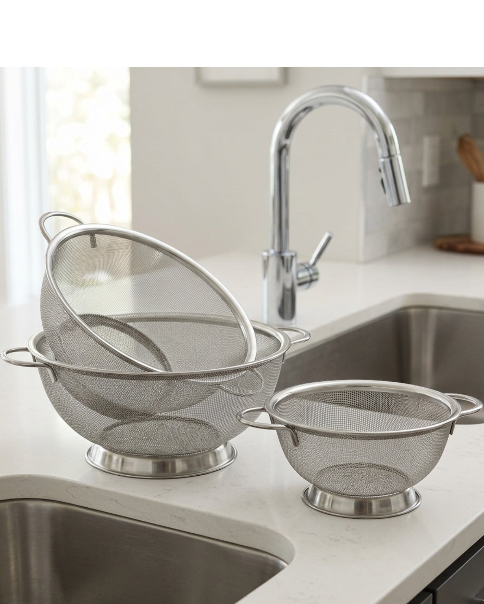 Vidlot Nesting Stainless Steel Mesh Colander Set of 3 - Lifestyle view